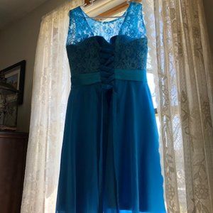 Lace and Satin Corset Bridesmaid Dress - Robins Egg Blue